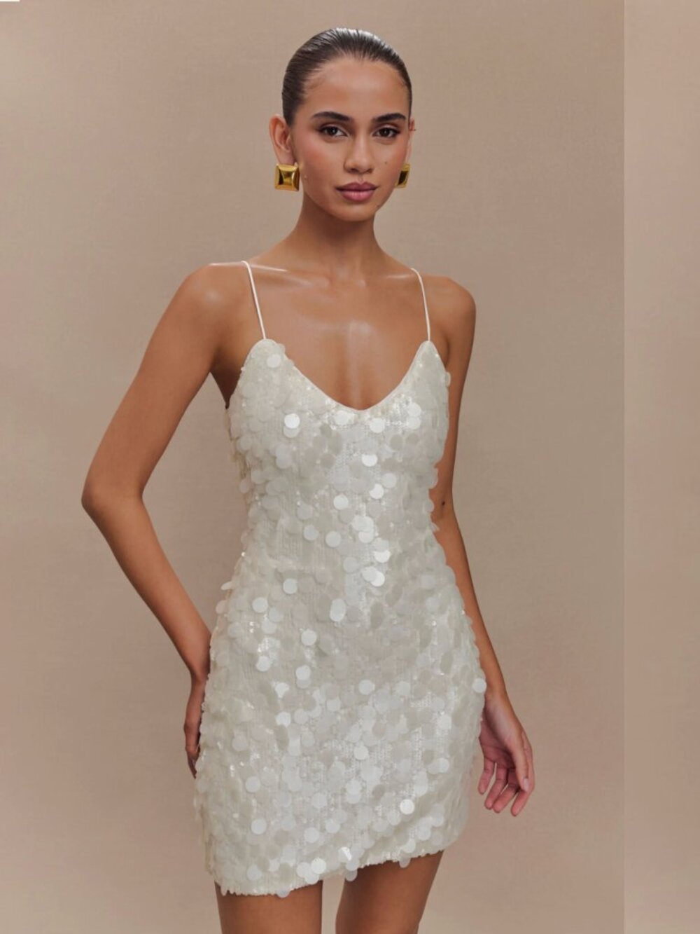 Meshki Romilly Sequin Mini Dress - Ivory - Large